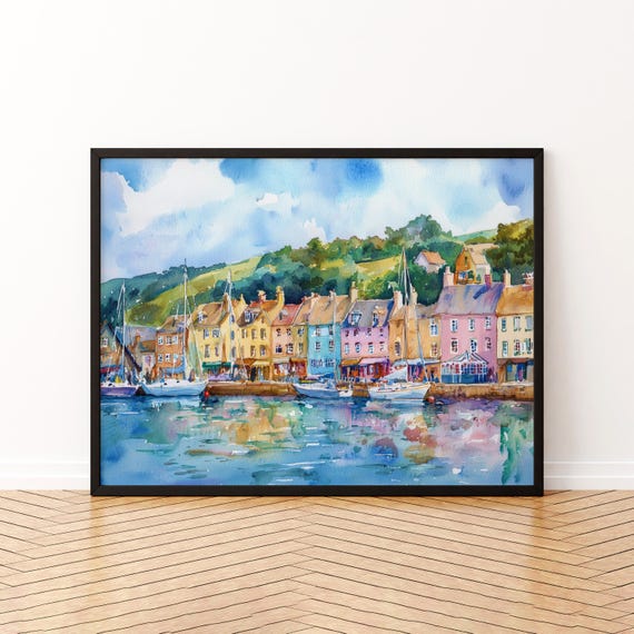 Dartmouth Watercolor Poster Harbour Town Wall Art Hanging Home Dcor Gift Lovers England