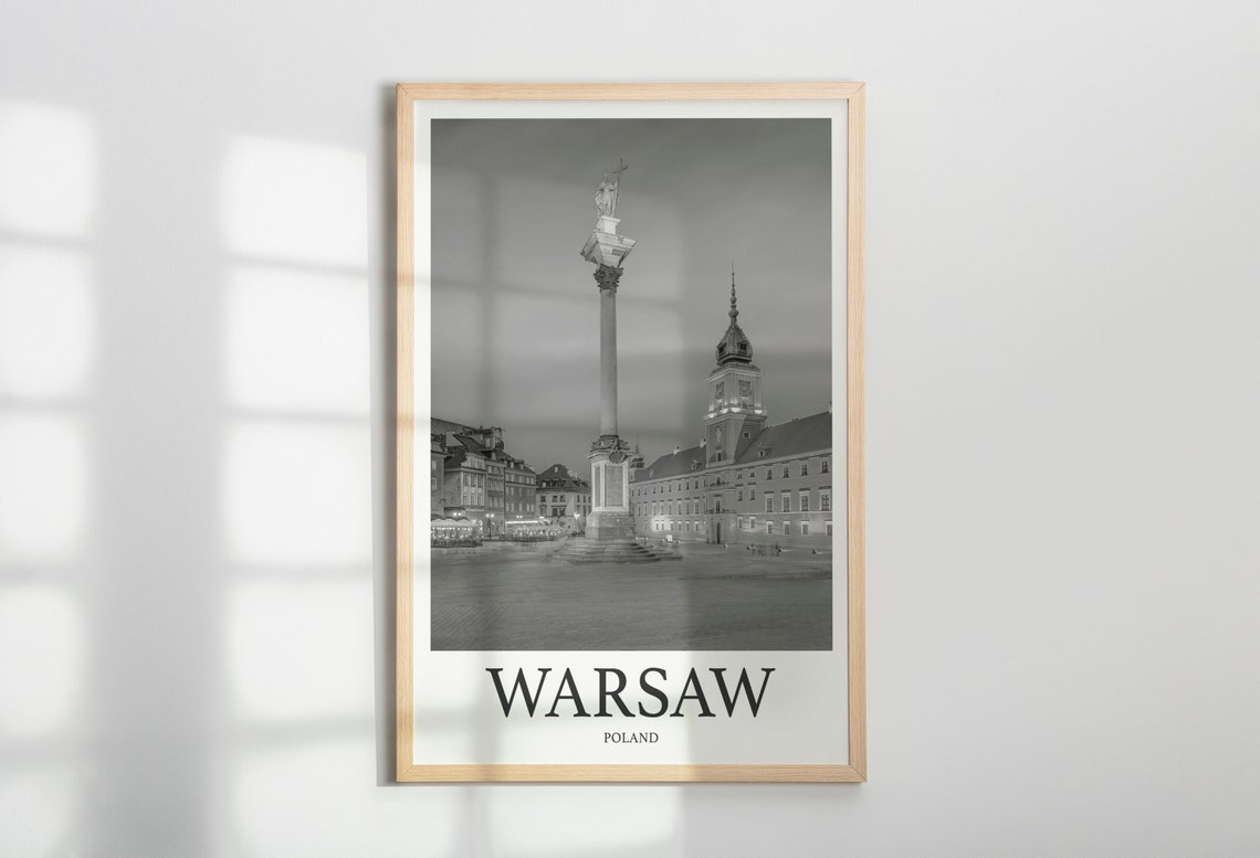 Warsaw Poland Royal Castle Column Old Town Black White Poster