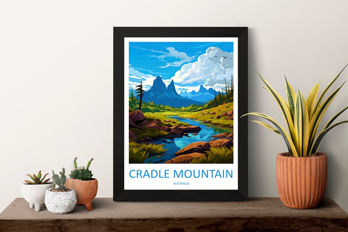 Cradle Mountain Australia Alpine Stream Peaks Retro Travel Poster - Image 3