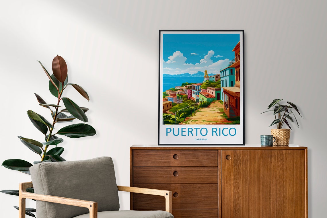 Puerto Rico Colorful Coastal Town Caribbean View Travel Poster - Image 2
