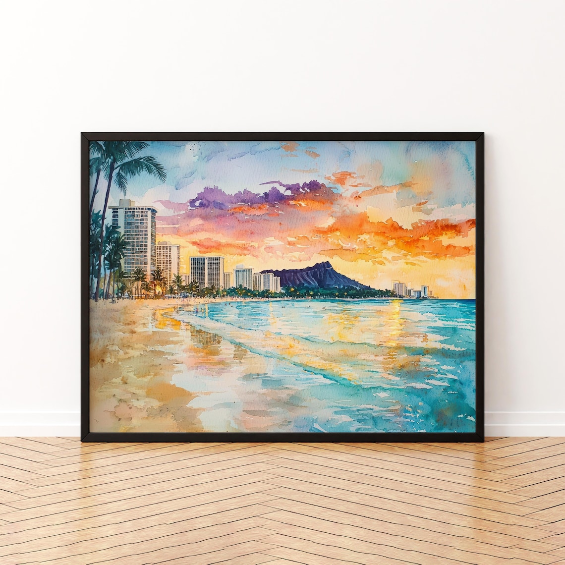 Waikiki Beach Watercolor Travel Poster