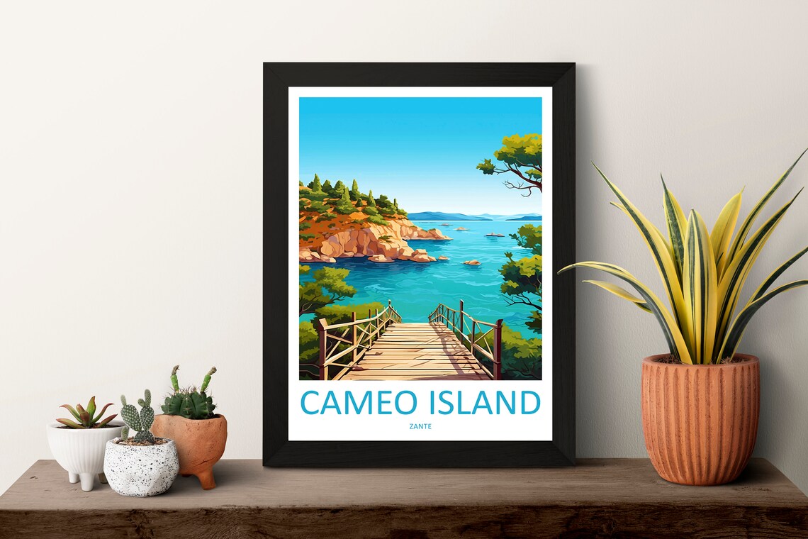 Cameo Island Zante Wooden Pier Over Turquoise Water Travel Poster - Image 3