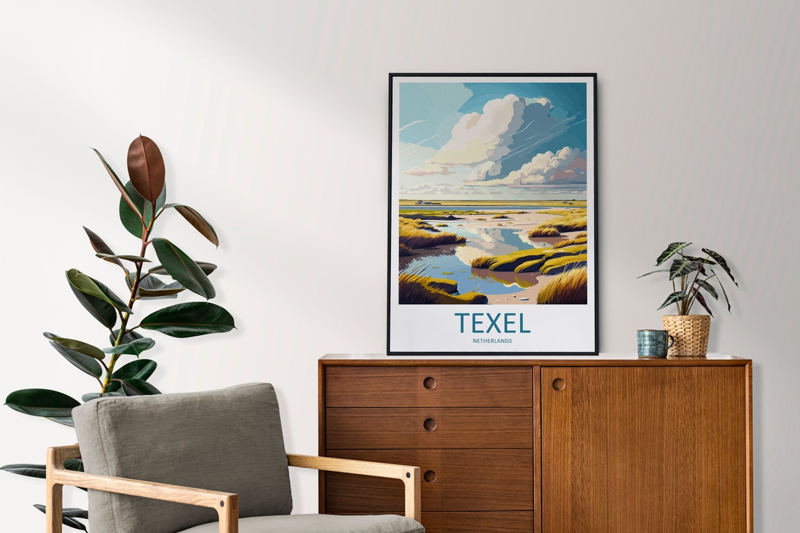 Texel Netherlands Coastal Wetland Reeds Still Water Cloudy Sky Poster - Image 2