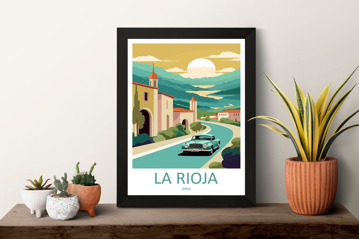 La Rioja Spain Sunset Road Trip Vintage Classic Car Travel Poster - Image 3