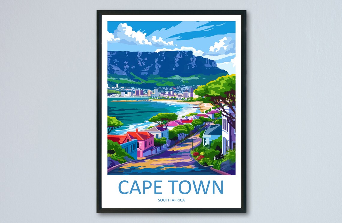 Cape Town South Africa Table Mountain Harbor View Travel Poster