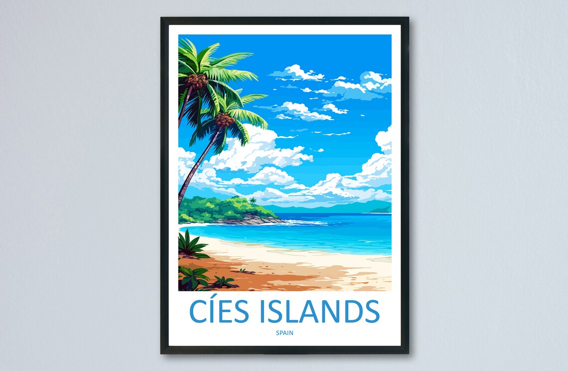 Cies Islands Palm Beach Sandy Cove Galicia Spain Travel Poster