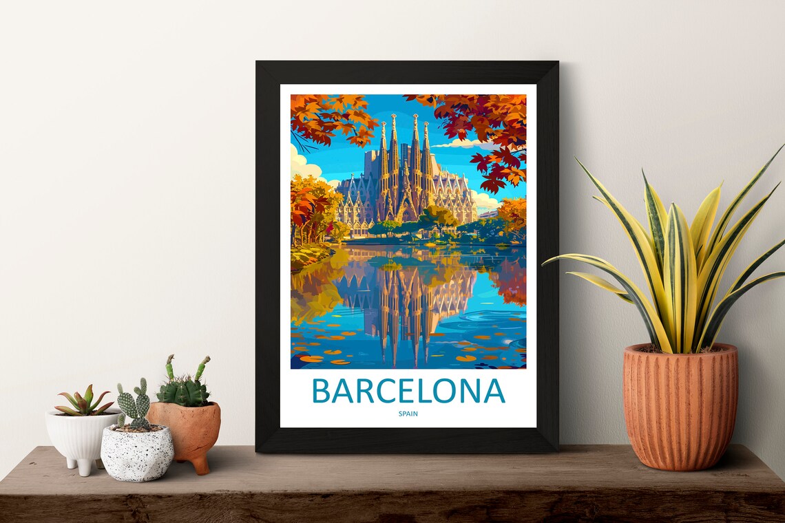 Barcelona Spain Sagrada Familia Autumn Minimalist Travel Poster - Image 3