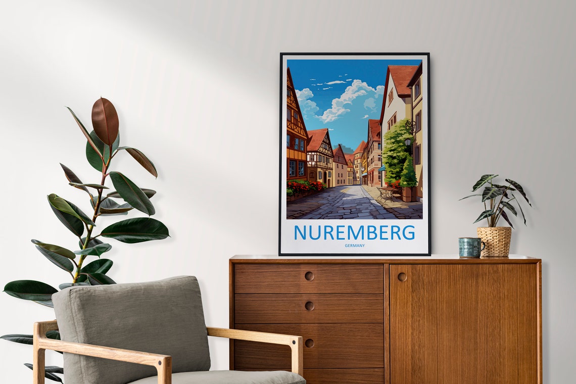 Nuremberg Germany Half Timbered Old Town Street Scene Travel Poster - Image 2
