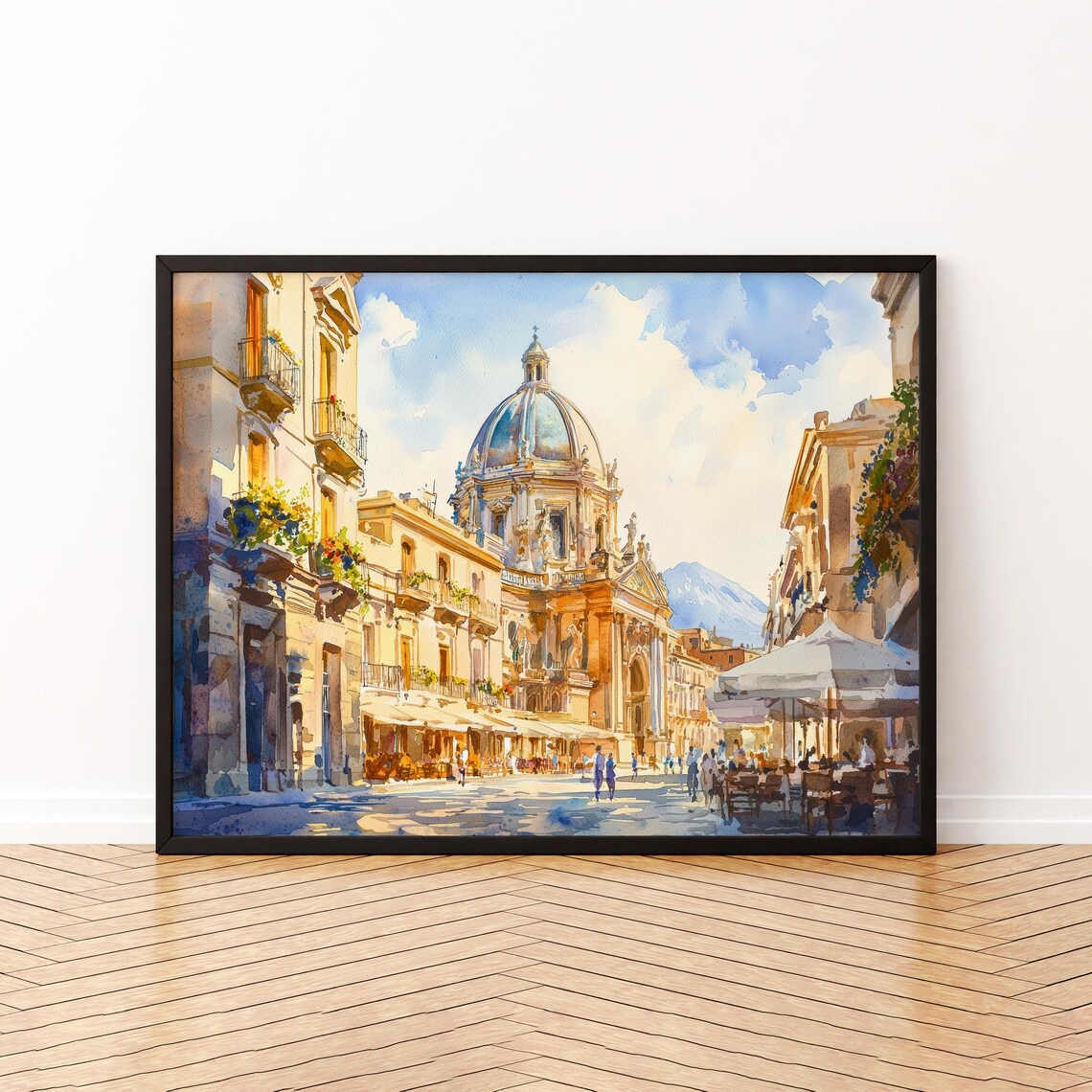 Catania Watercolor Poster, Italy Landscape