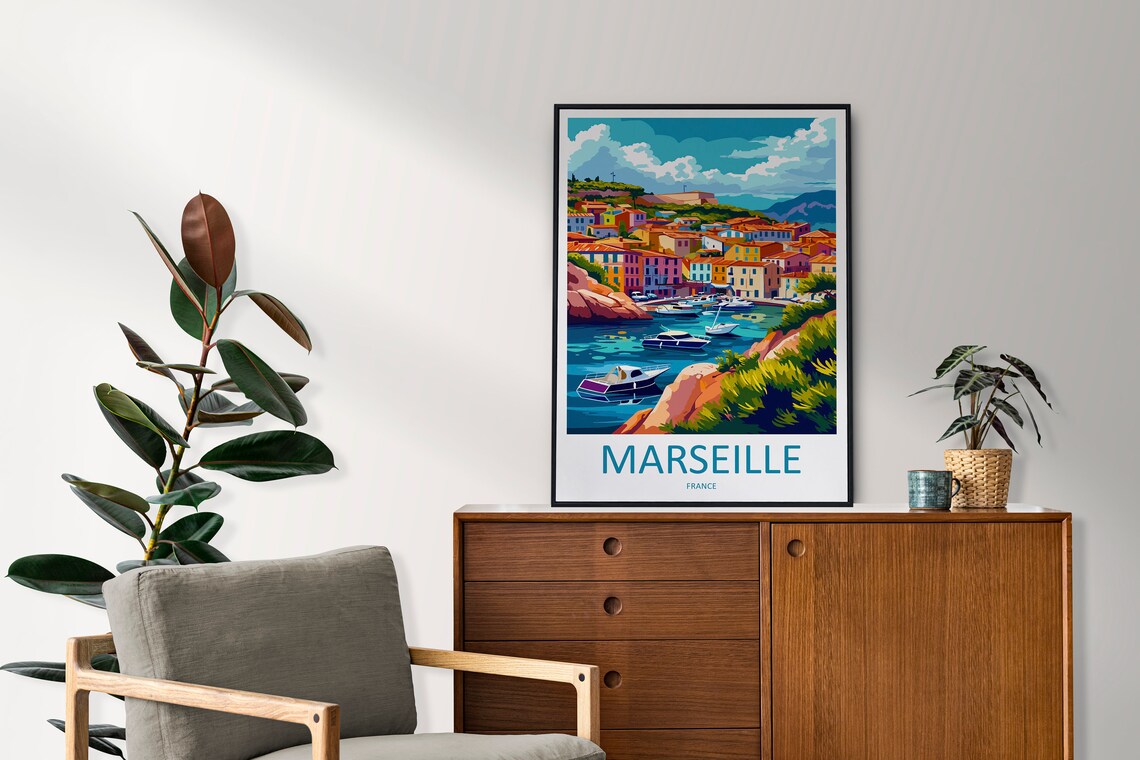 Marseille Harbor Boats Colorful Coast Town France Travel Poster - Image 2