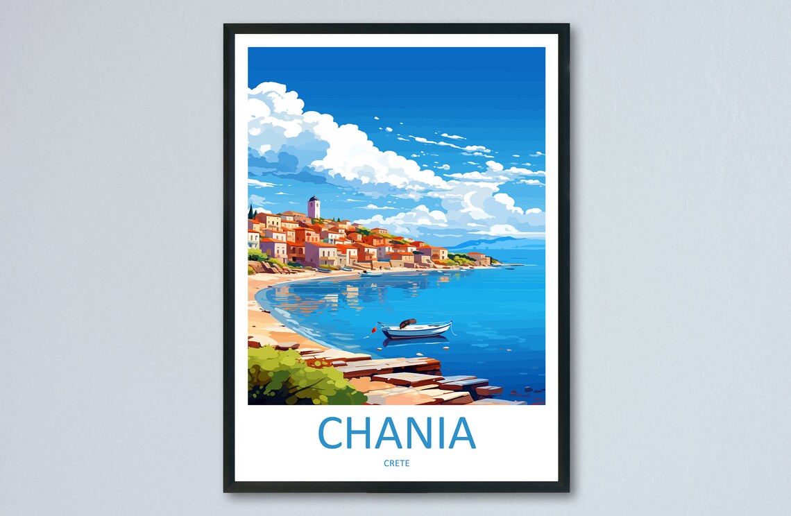 Chania Crete Greece Vintage Coastal Town Harbor Travel Poster