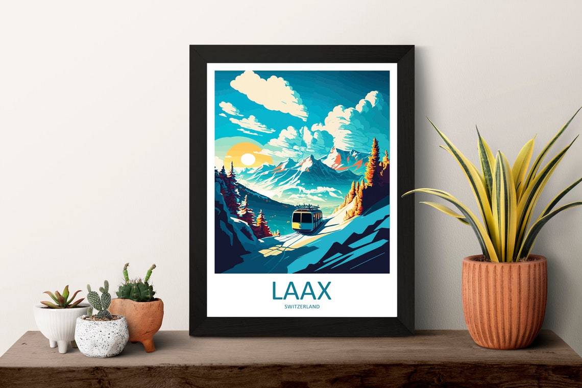 Laax Switzerland Crisp Alpine Ski Slopes Winter Vintage Poster - Image 3