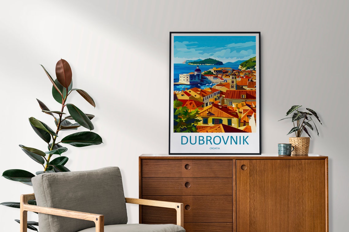 Dubrovnik Croatia Old Town Rooftops Adriatic Coast Travel Poster - Image 2