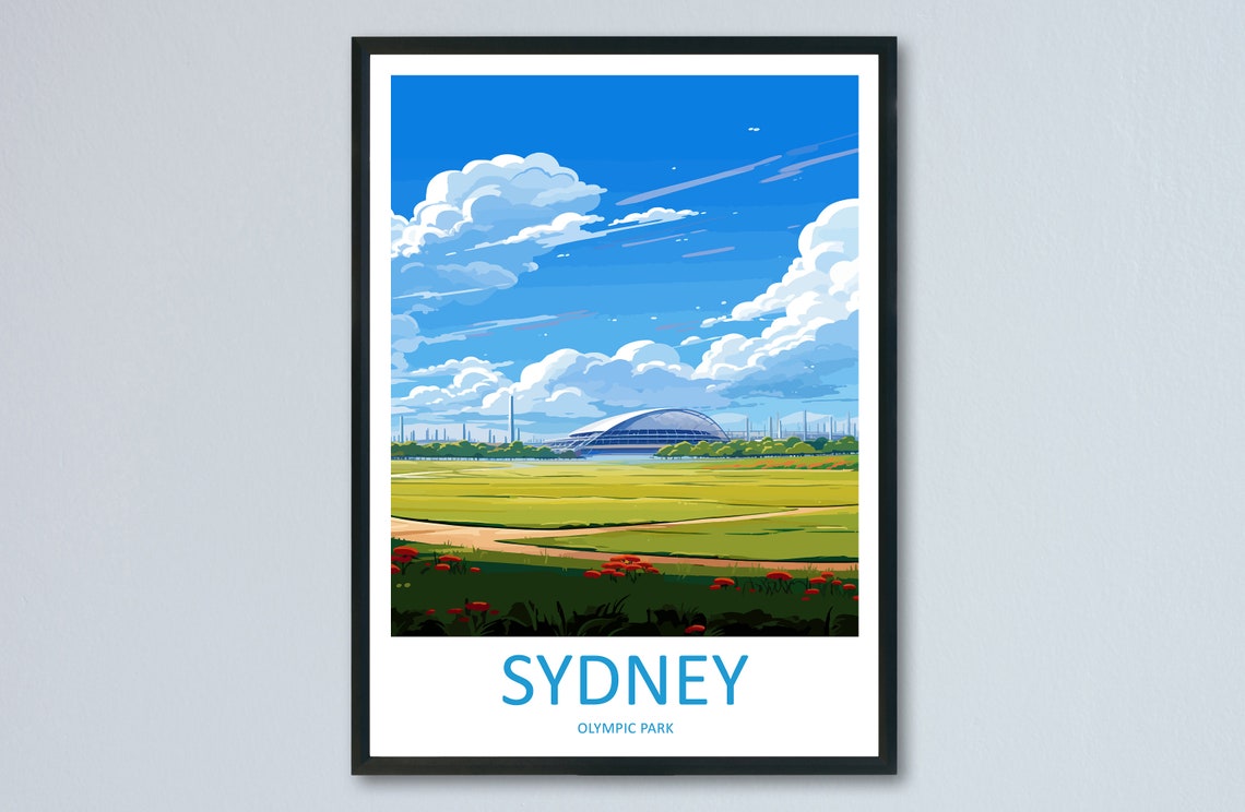 Sydney Olympic Park Stadium Across Green Parkland Fields Poster