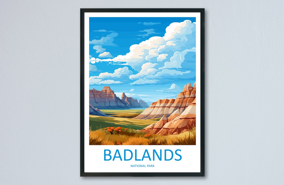 Badlands National Park Striped Rock Formations Sunny Scenic Poster