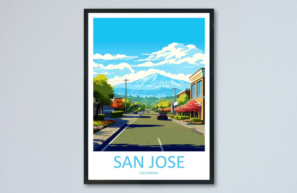 San Jose California Downtown Street With Snow Capped Mountain Poster