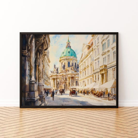Vienna Austria Watercolor Poster Travel Print Cityscape Painting European Wall Art Historic Architecture Decor Souvenir