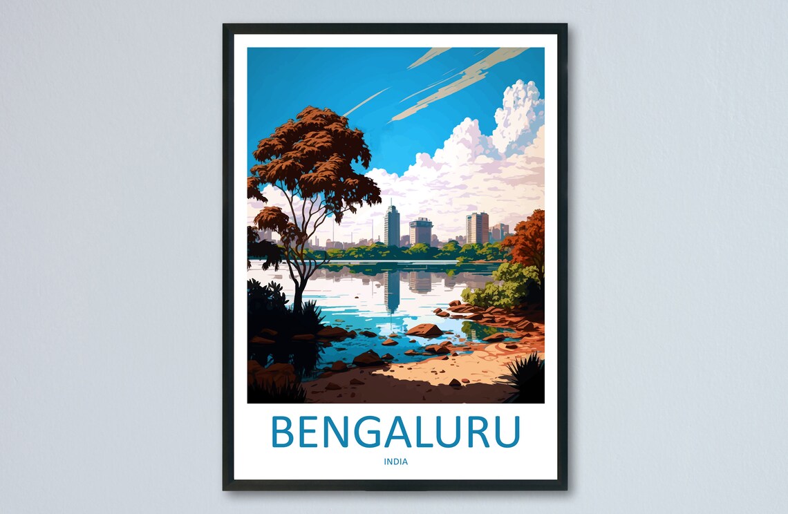 Bengaluru Lake City Skyline India Lakeside View Travel Poster