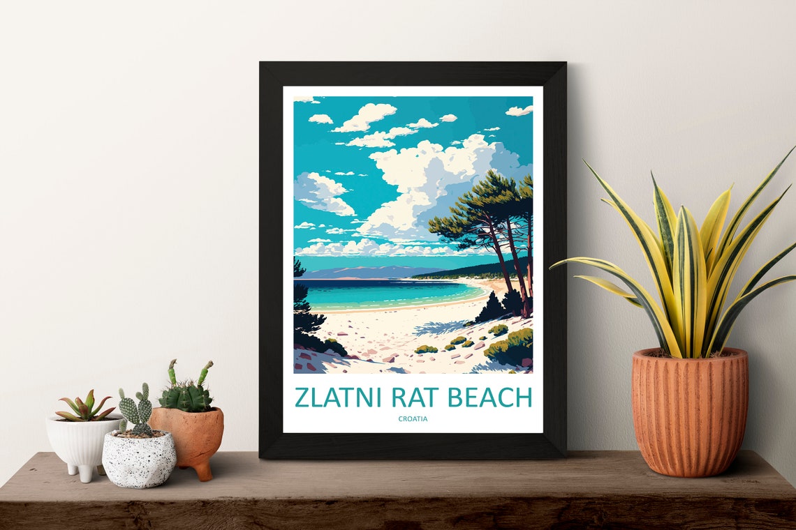 Zlatni Rat Beach Croatia Pine Framed Turquoise Shore Coast Poster - Image 3