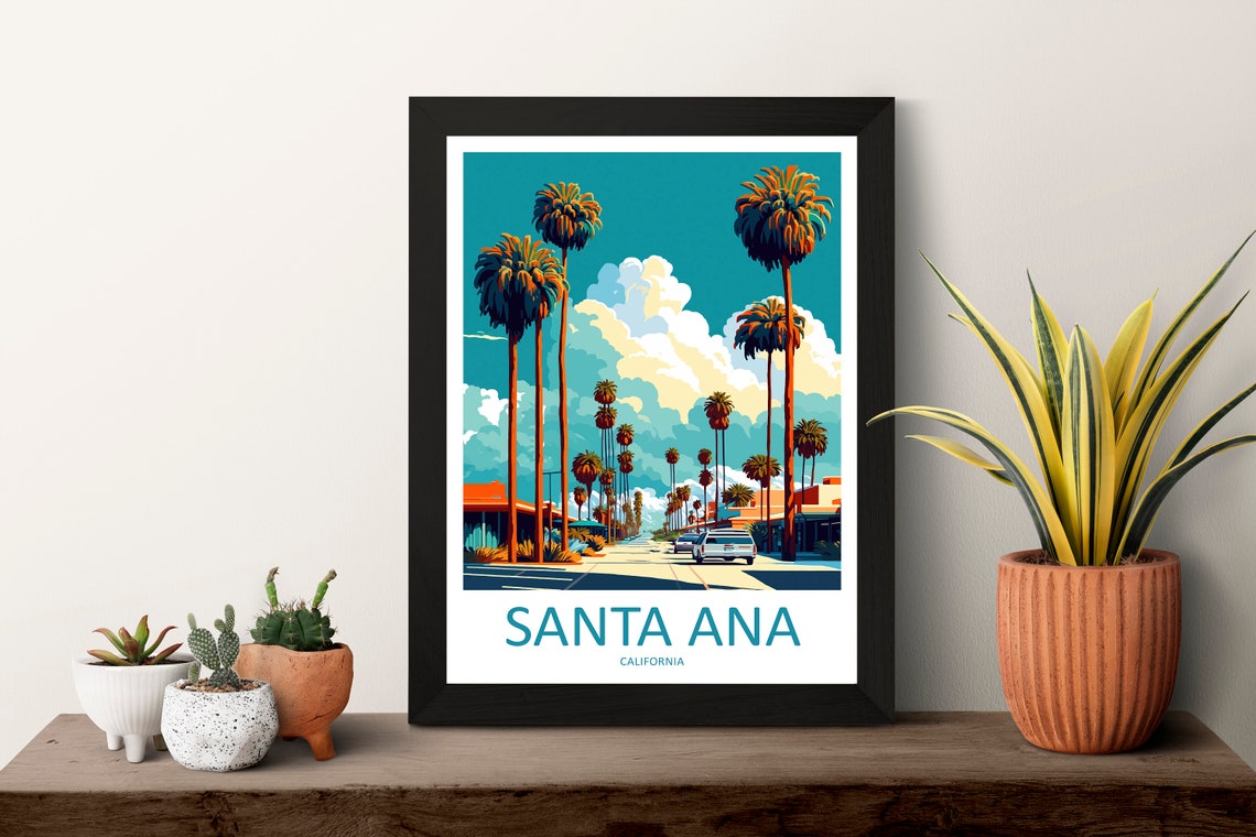 Santa Ana California Palm Tree Lined Street Under Blue Sky Poster - Image 3