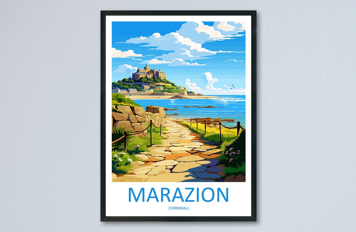 Marazion Travel Poster, Cornwall Wall Art