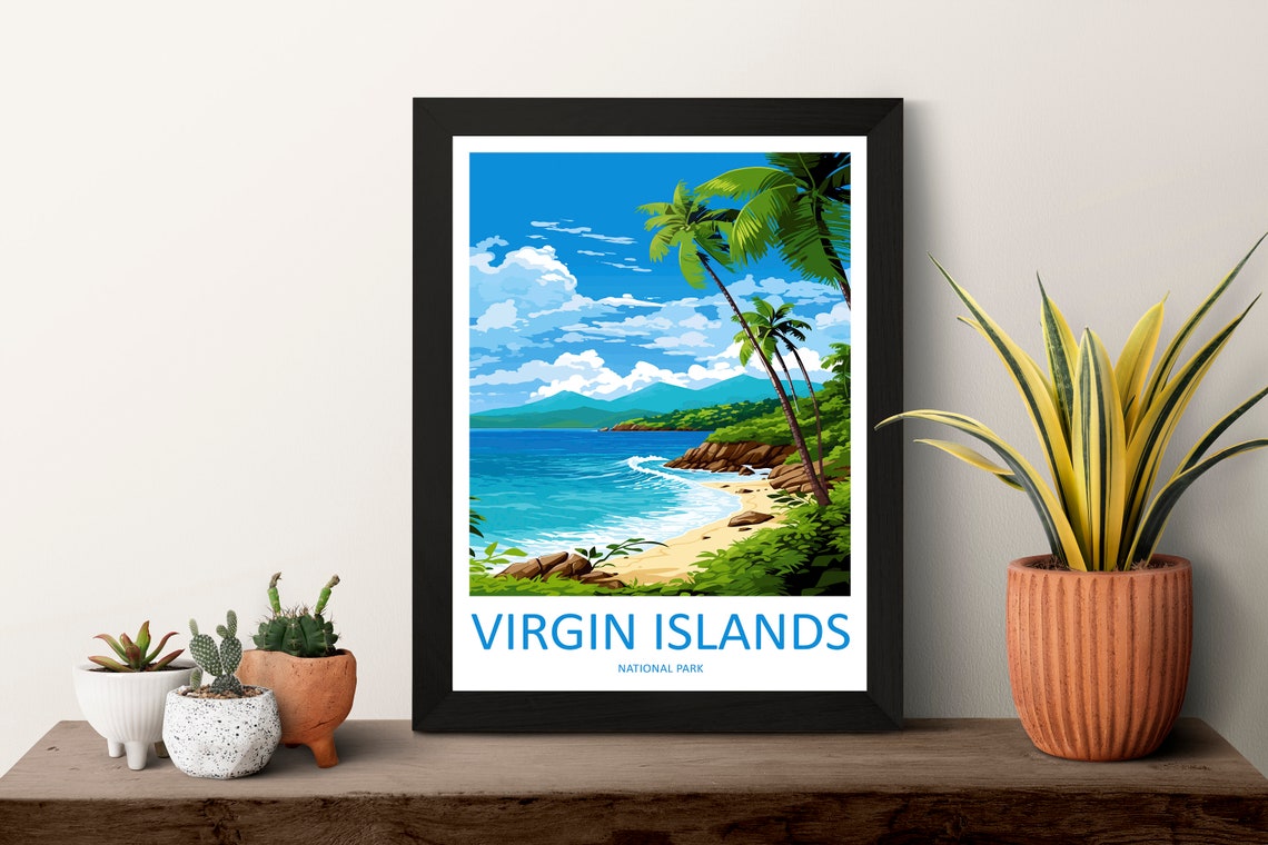 Virgin Islands National Park Palm Fringed Tropical Beach Poster - Image 3