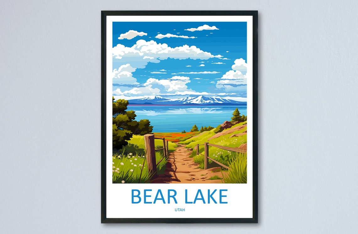 Bear Lake Utah Turquoise Waters Mountain Trail Travel Poster USA