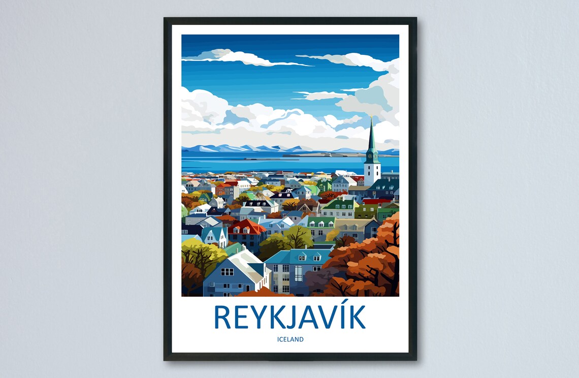 Reykjavik Travel Poster, Iceland Wall Decor