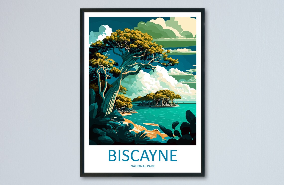 Biscayne National Park Florida Coastal Mangrove Vintage Travel Poster
