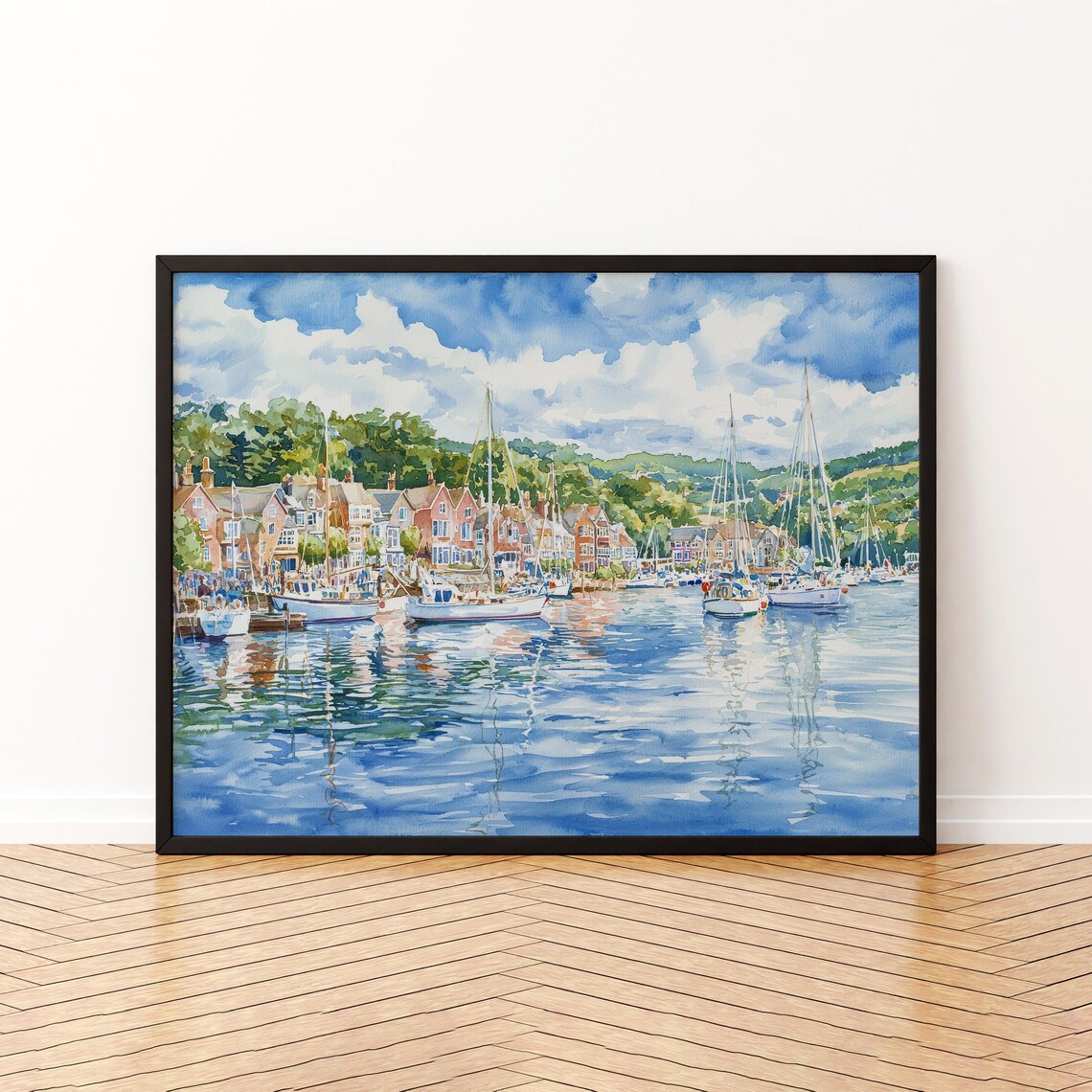 Dartmouth Devon Watercolor Travel Poster, Harbour Town