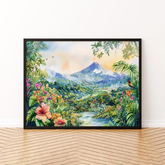 Costa Rica Watercolor Poster Landscape Wall Art Hanging Home Dcor Gift Lovers