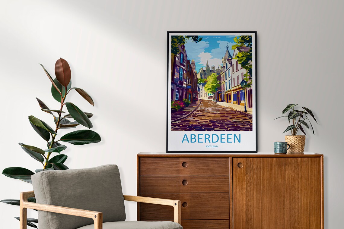 Aberdeen Scotland Charming Cobblestone Street Old Town Poster - Image 2