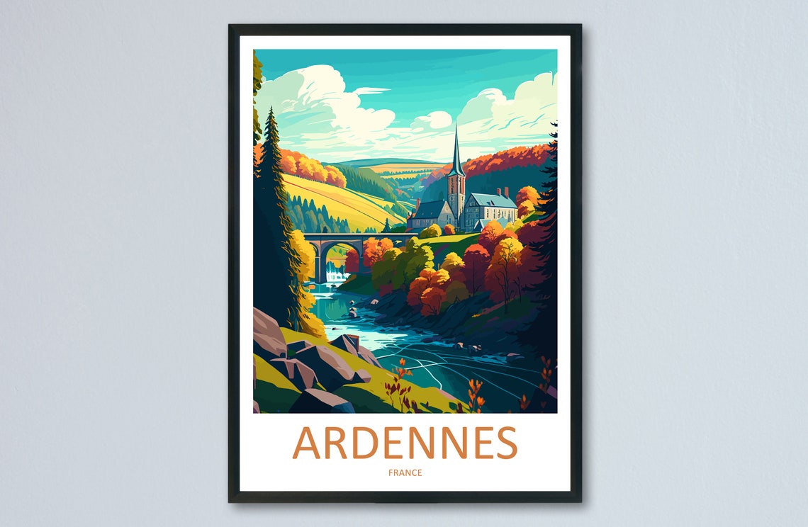 Ardennes Autumn River Valley France Countryside Travel Poster