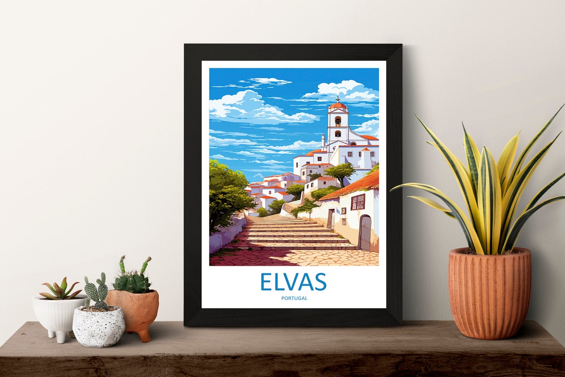 Elvas Portugal White Hilltop Village Church Stone Steps Travel Poster - Image 3