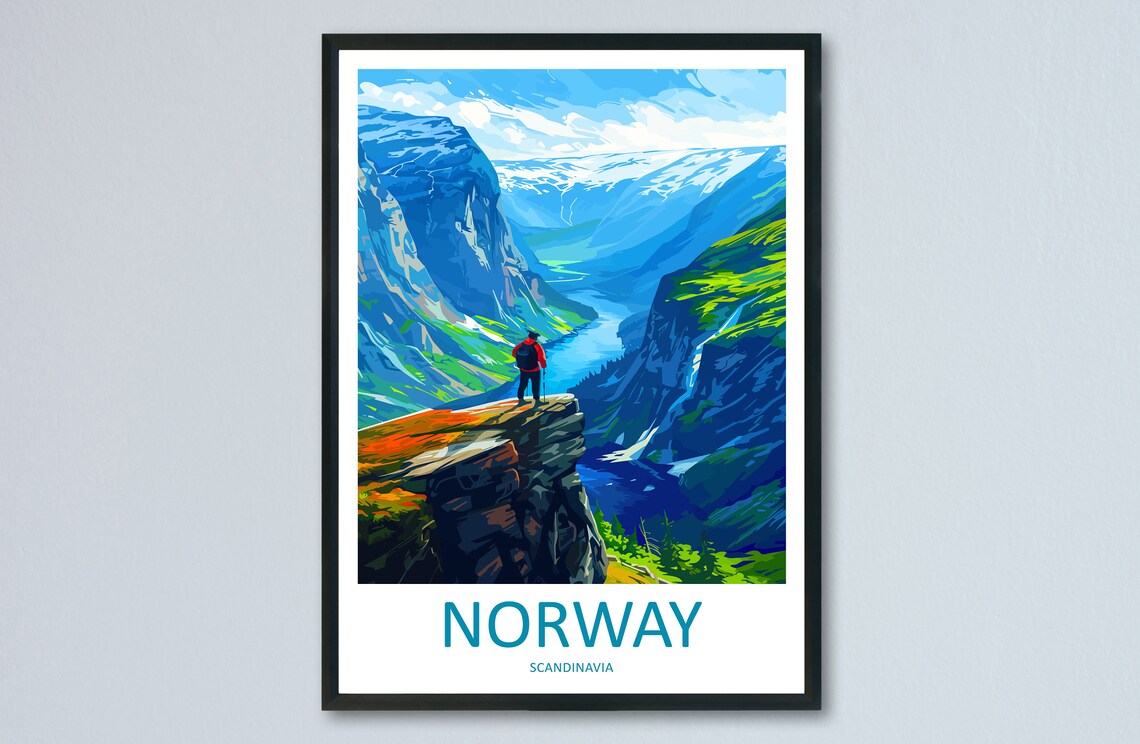 Norway Travel Print, Fjords and Norwegian Mountains
