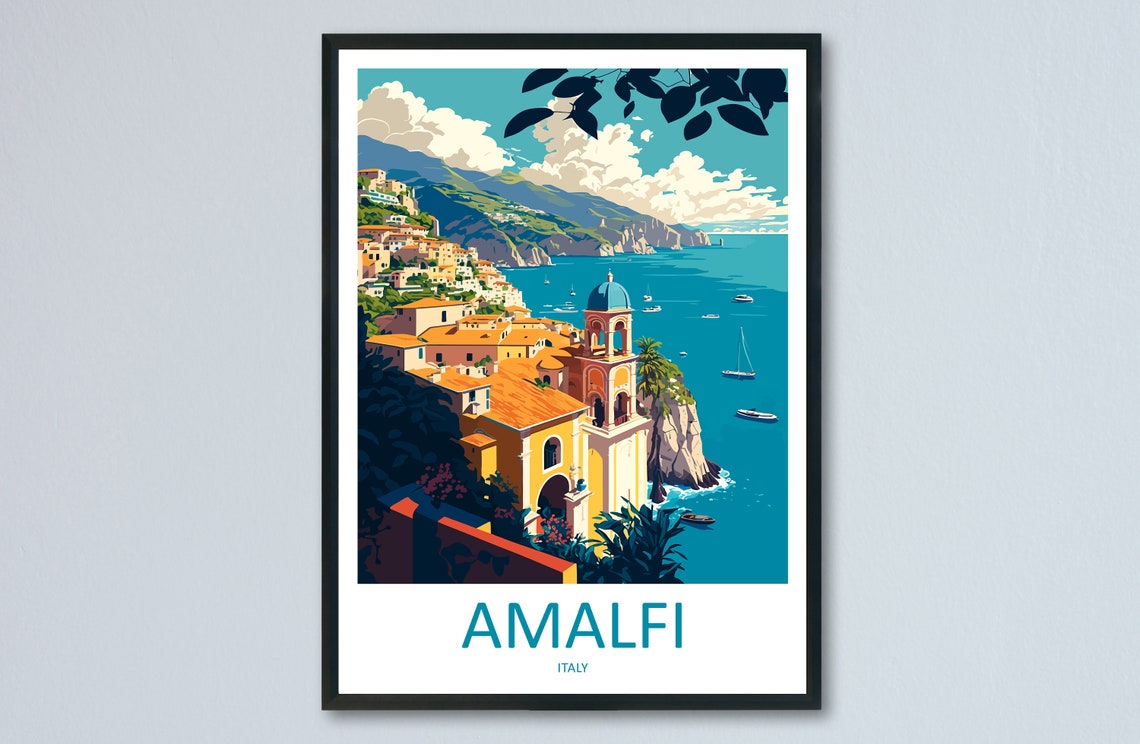 Amalfi Italy Cliffside Coast Cathedral Minimalist Travel Poster