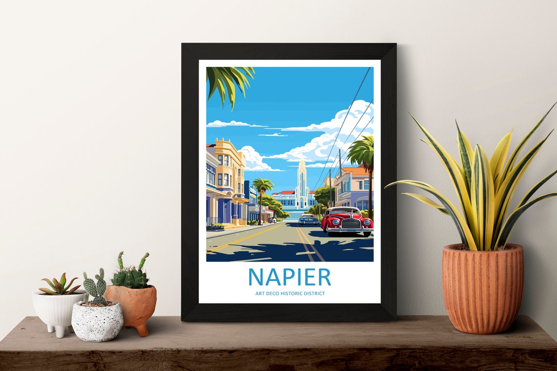 Napier Art Deco Historic District Street with Classic Car Poster - Image 3