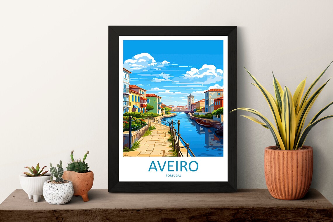 Aveiro Portugal Canal Colorful Houses Gondola Boats Poster Art - Image 3