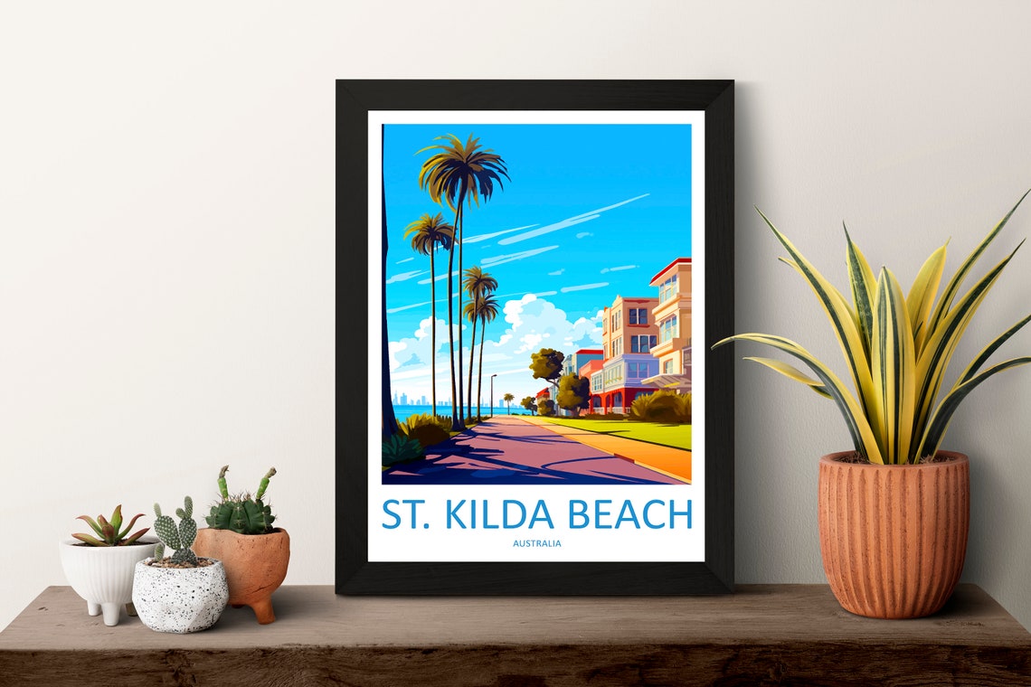 St Kilda Beach Australia Palm Tree Promenade Scene Travel Poster - Image 3