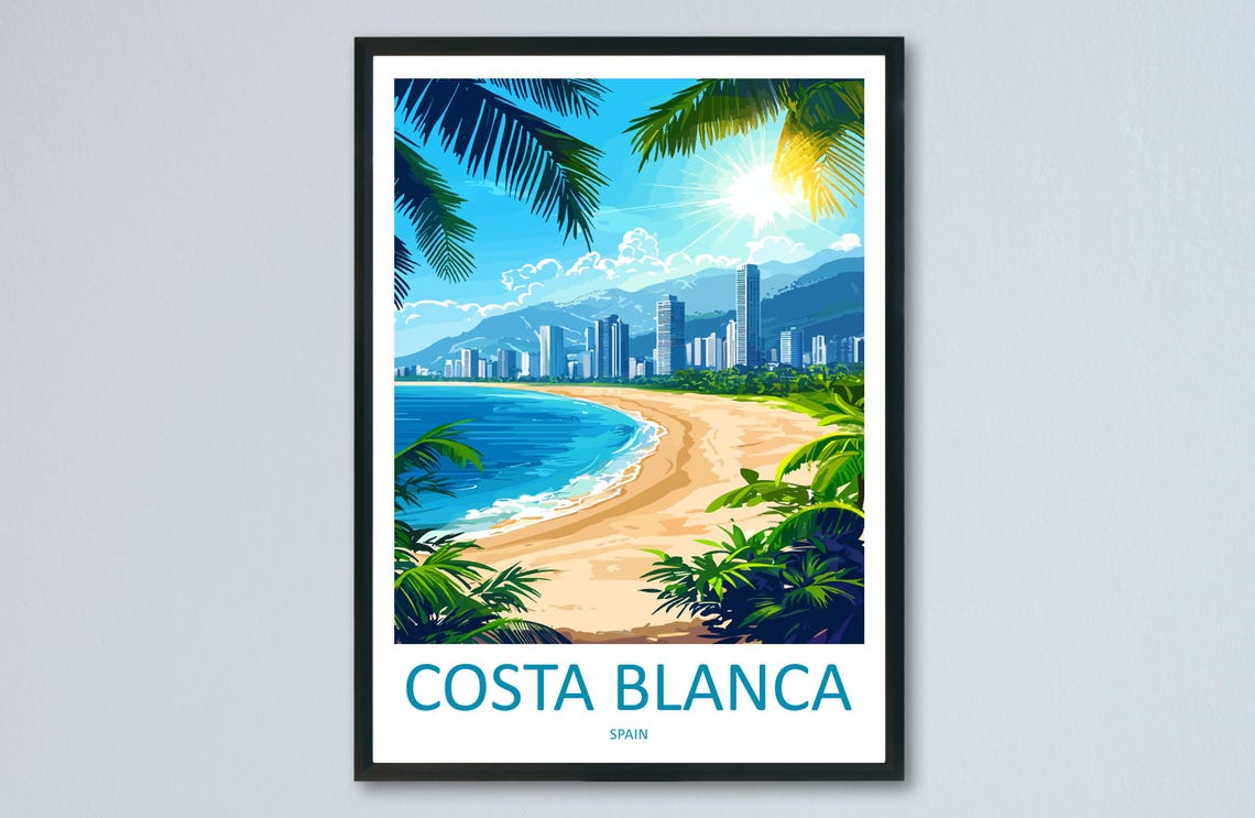 Costa Blanca Benidorm Golden Beach Skyline Spain Travel Poster