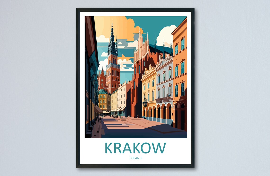 Krakow Travel Poster, Poland Place Print