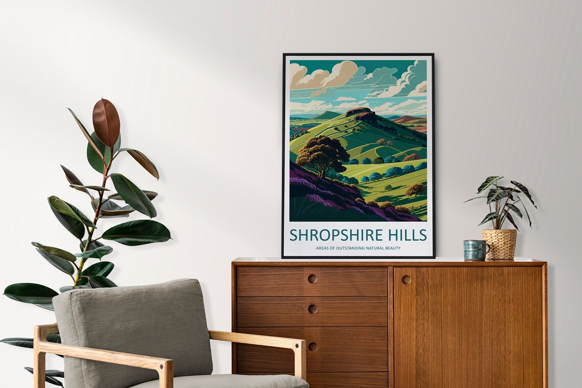 Shropshire Hills Travel Poster, AONB Wall Art - Image 2