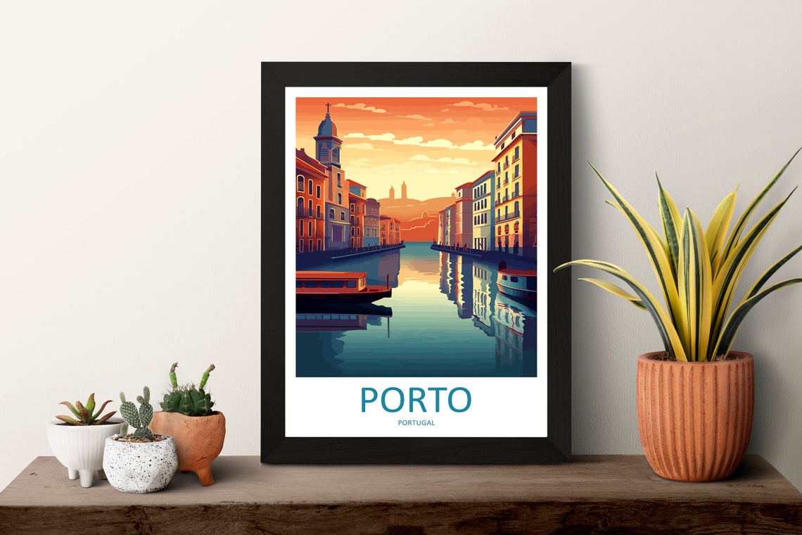 Porto Portugal Riverside Sunset Cityscape Travel Poster Gift - Image 3