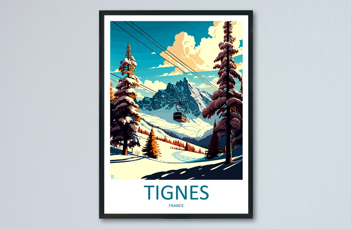 Tignes Travel Poster, Ski Art Print