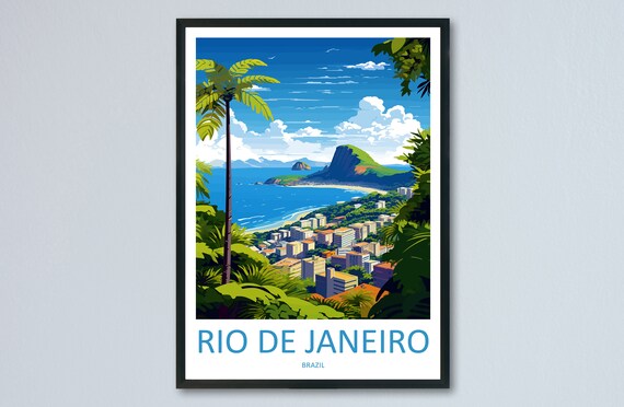 Rio de Janeiro Brazil Bay Cityscape Mountains Vintage Poster