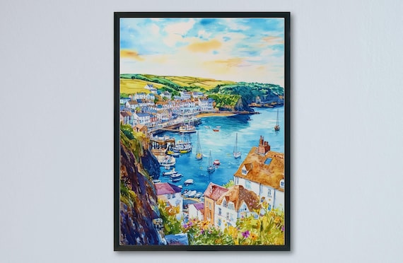 Ilfracombe Devon Sunny Harbor Town Boats Hillside View Poster