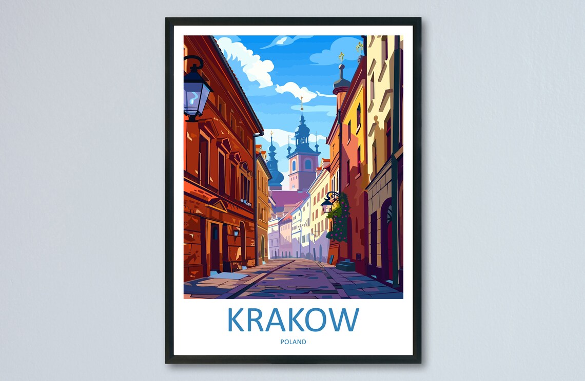 Krakow Travel Poster, Poland Wall Art Print