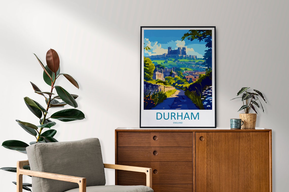 Durham England Cathedral Hilltop Country Garden Path Travel Poster - Image 2