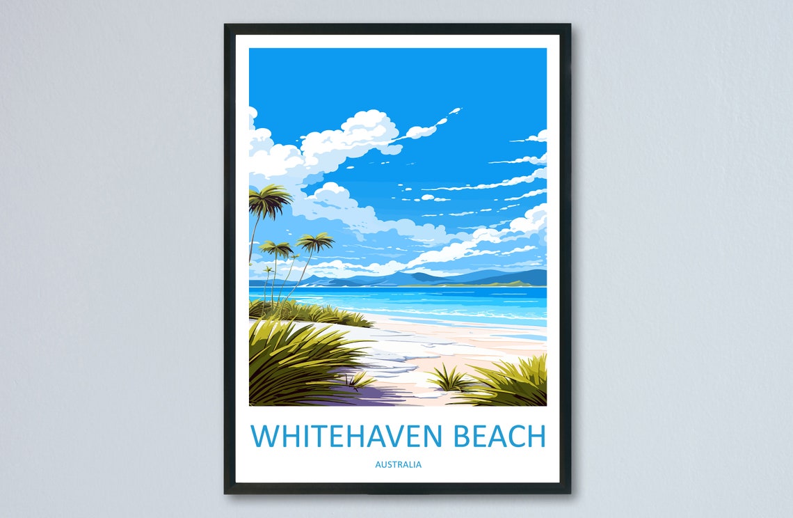 Whitehaven Beach Australia White Sand Turquoise Sea Travel Poster