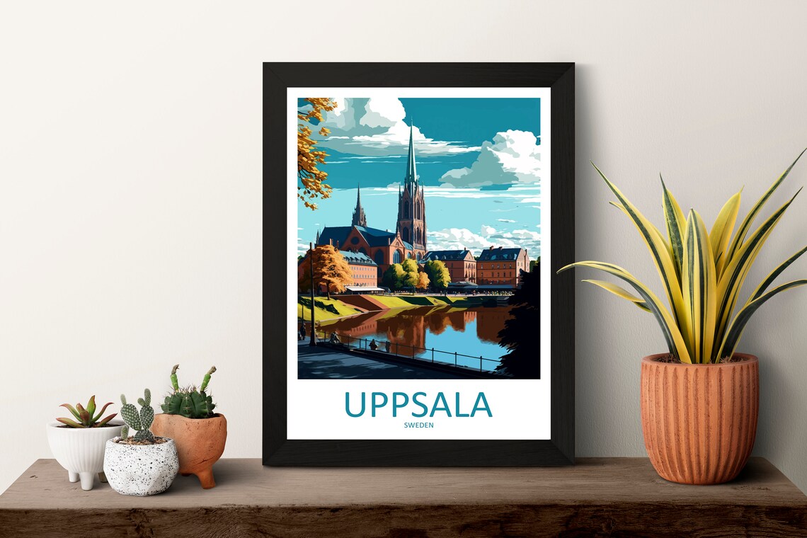 Uppsala Sweden Cathedral Riverside Autumn Colors Travel Poster - Image 3